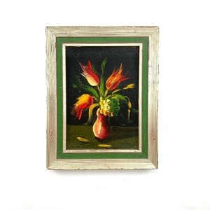 Vintage 60s Moody Tulip Still Life Painting SPAIN